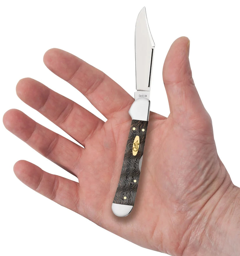 Case Mini CopperLock knife showing its Smooth Black Curly Oak Wood handle