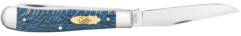Case Smooth Blue Sycamore Wood Trapper pocket knife with its clip-point blade fully open