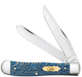Case Smooth Blue Sycamore Wood Trapper pocket knife with both blades open and a gold Case shield on the handle