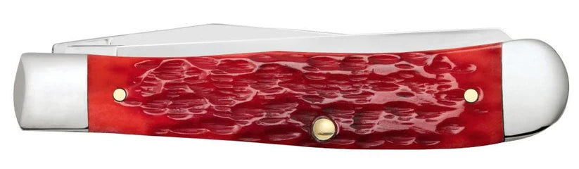 Case Peach Seed Jig Dark Red Bone CS Trapper knife closed showing jigged bone handle