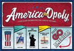 America-Opoly board game board featuring the Gateway Arch, Statue of Liberty, Golden Gate Bridge, and American landmarks