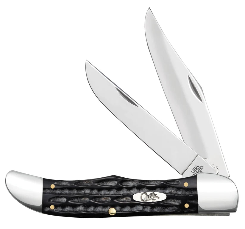 Case buffalo horn Folding Hunter with both blades open