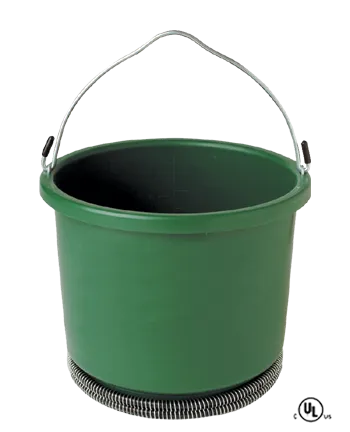 Two-gallon green heated bucket, front view