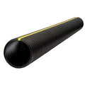 Black corrugated drainage pipe with a yellow stripe.