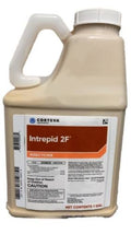Intrepid 2F insecticide jug with white cap and orange-and-white Corteva label