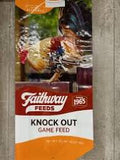 Faithway Feeds Knock Out Game Feed bag with a game bird pictured on the label.