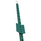 Close-up of green T-post studs and anchor plate.