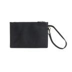 Ebony leather wristlet clutch with matching strap