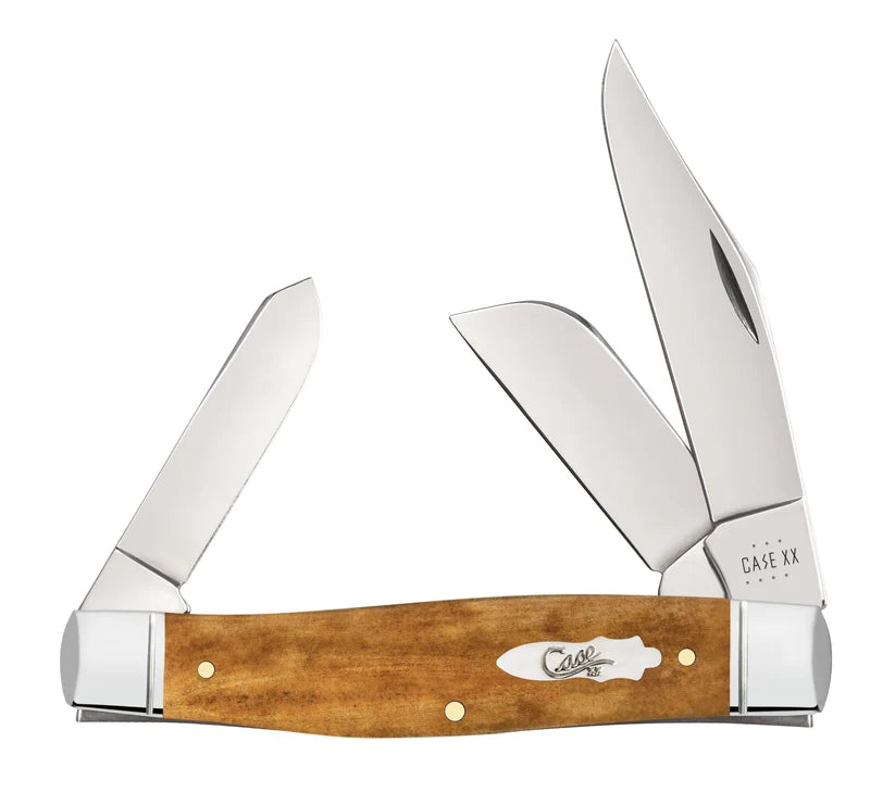 Case Smooth Antique Bone Large Stockman pocket knife with Clip, Sheepfoot, and Spey blades open