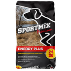 Sportmix Premium Energy Plus dog food, 50-pound black bag showing the front panel with 24% protein and 20% fat