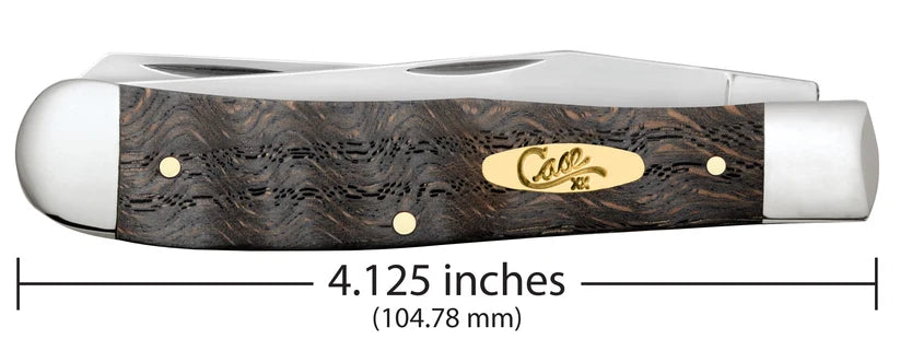 Case Smooth Black Curly Oak Wood Trapper knife closed, 4.125 inches long