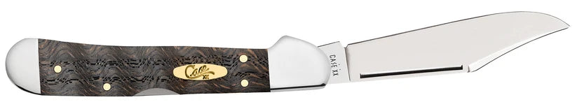 Case Smooth Black Curly Oak Wood Mini CopperLock knife with brass Case shield