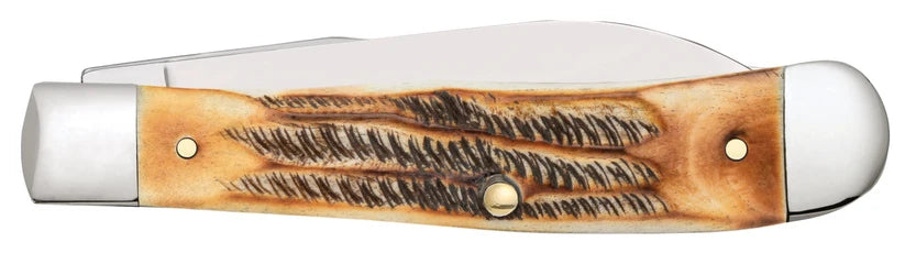 Reverse side of closed Case 6.5 BoneStag Trapper knife showing jigged bone handle