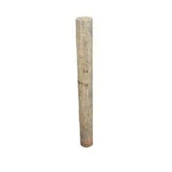 Single treated round wood fence post on a white background