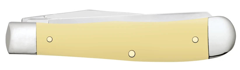 Case Don’t Tread on Me Trapper with smooth yellow synthetic handle, silver blade, and bolsters