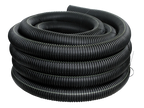 Coil of black corrugated drainage pipe.