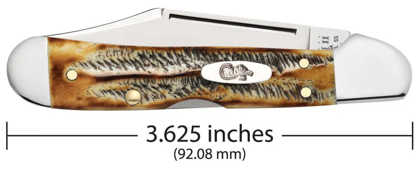 Case 6.5 BoneStag Mini CopperLock knife showing 3.625-inch closed length