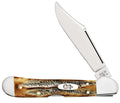 Case 6.5 BoneStag Mini CopperLock knife with Clip blade partially open and oval Case shield